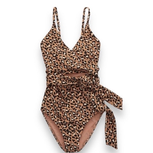 Aerie Leopard Print Wrap One Piece Swimsuit - Picture 1 of 5